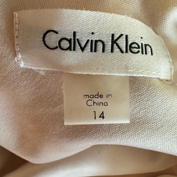 Calvin Klein Pink Ruffle V Back Flutter Sleeve Boat Neck Sheath Dress Sz 14 - Picture 9 of 10